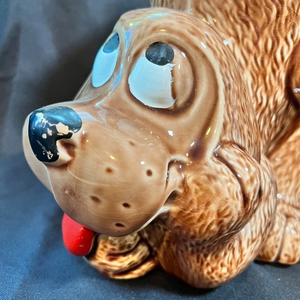 Vintage McCoy Thinking Dog Cookie Jar 0272 USA Brown Puppy Retro Kitchen Pottery